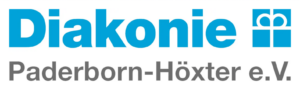 Logo der Diakonie Paderborn-Höxter e.V. Das Wort Diakonie steht in großen blauen Buchstaben, gefolgt von einem blauen Symbol. Darunter steht Paderborn-Höxter e.V. in kleineren grauen Buchstaben. (Text mit KI erstellt)