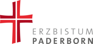 Logo des Erzbistums Paderborn mit einem stilisierten roten Kreuz auf der linken Seite und dem Schriftzug Erzbistum Paderborn in grauen Großbuchstaben auf der rechten Seite, der Einheit und Vision für jedes Projekt symbolisiert. (Text mit KI erstellt)