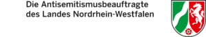 Logo mit dem Text Die Antisemitismusbeauftragte des Landes Nordrhein-Westfalen neben dem nordrhein-westfälischen Landeswappen, das ein Pferd, einen Fluss und eine Rose zeigt. (Text mit KI erstellt)