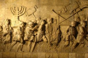 Darstellung des Titusbogens in Rom, Tempelschätze werden im Triumphzug nach Rom gebracht